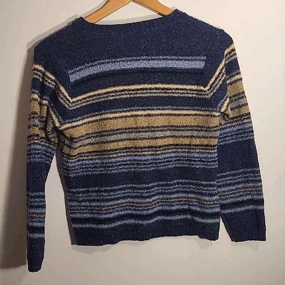 ⭐ $5 ⭐ VINTAGE Blue & Tan Stripe Button-Up Sweater Size Medium - Picture 5 of 5